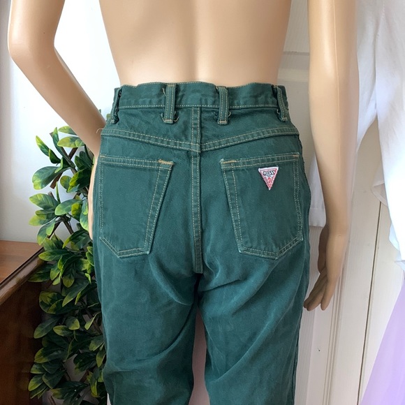 GUESS vintage 90s High rise high waist GREEN skinny denim jeans 25 waist - Picture 10 of 16